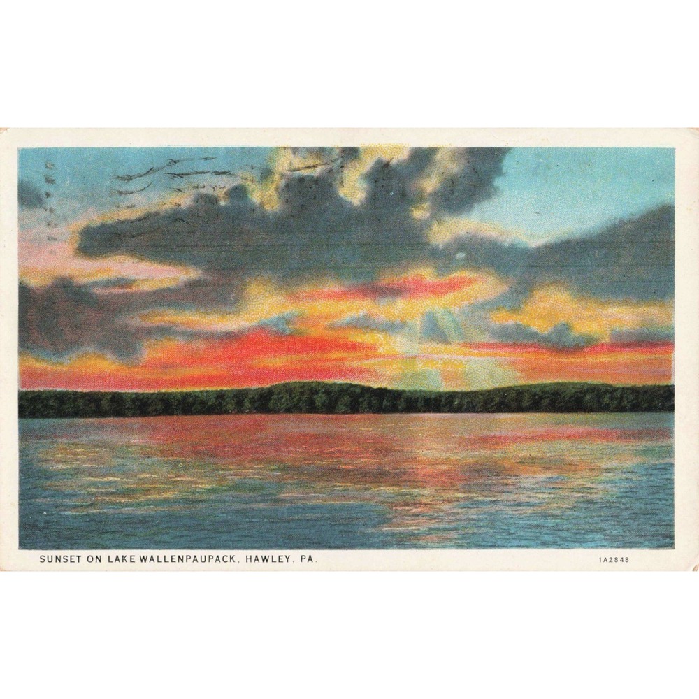 Vintage Sunset on Lake Wallenpaupack Hawley PA Linen Postcard 1944 Postmark